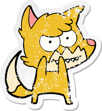 Bir insan tarafından çizilmiş sırıtan tilki çizgi filminin sıkıntılı çıkartması.