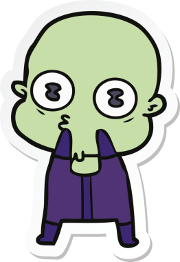 Bir insan tarafından çizilmiş garip kel bir uzay adamının çıkartması.