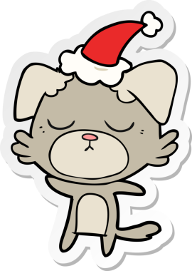 Bir insan tarafından çizilmiş Noel Baba şapkası takan bir köpeğin çizdiği el yazısı.