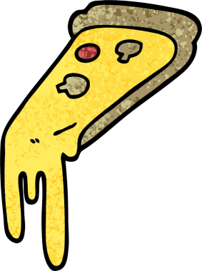 Bir insan tarafından çizilmiş grunge desenli çizgi film pizza dilimi.