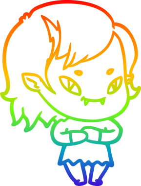 Gökkuşağı gradyan çizgi çizimi bir insan tarafından çizilmiş, arkadaş canlısı vampir bir kız.