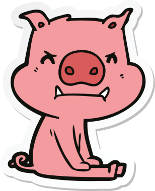 Bir insan tarafından çizilmiş kızgın çizgi film domuzu çıkartması.