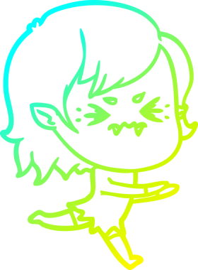 Bir insan tarafından çizilmiş, soğuk gradyan çizgi film karakteri bir vampir kız.