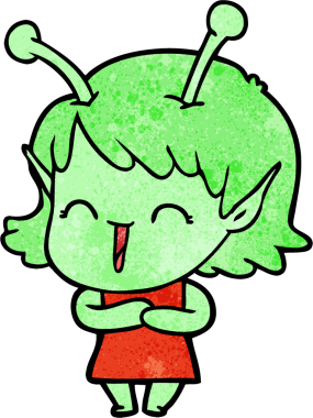 Bir insan tarafından çizilmiş mutlu uzaylı kız çizgi filmi.