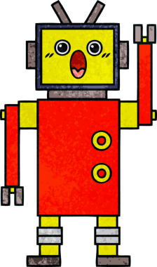 Bir insan tarafından çizilmiş bir robotun retro grunge dokusu