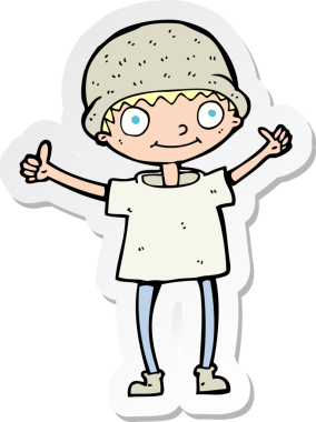 Bir insan tarafından çizilmiş pozitif davranışlı bir çizgi film çocuğunun çıkartması.