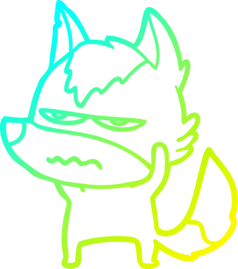 Bir insan tarafından çizilmiş, kızgın bir kurdun soğuk çizgi çizimi.