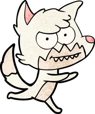 Bir insan tarafından çizilmiş sırıtan tilki çizgi filmi.