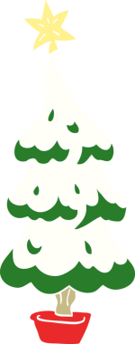 Bir insan tarafından çizilmiş karlı Noel ağacı.