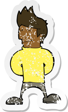 Bir insan tarafından çizilmiş mutlu bir adamın karikatür yapıştırması.