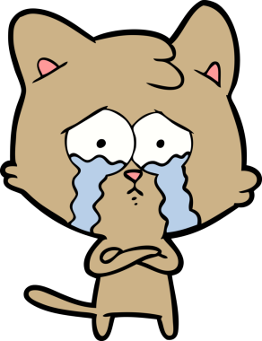 Bir insan tarafından çizilmiş ağlayan kedi çizgi filmi.