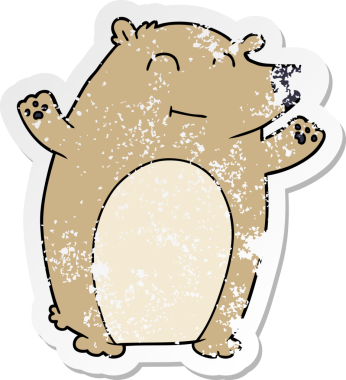 Bir insan tarafından çizilmiş mutlu çizgi film ayısının sıkıntılı çıkartması.