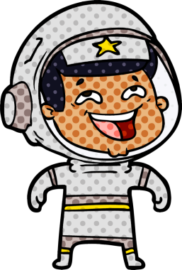 Bir insan tarafından çizilmiş gülen astronot çizgi filmi.