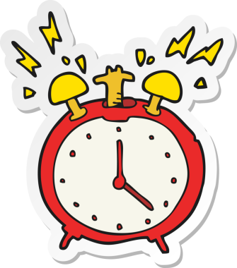 Bir insan tarafından çizilmiş çizgi film çalar saat etiketi.