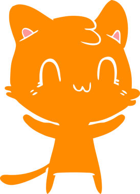 Bir insan tarafından çizilmiş düz renkli çizgi film mutlu kedi.