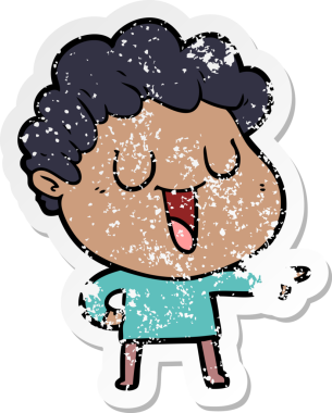 Bir insan tarafından çizilmiş, gülen bir çizgi film karakterinin sıkıntılı çıkartması.