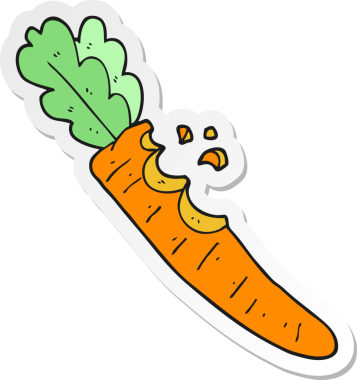 Bir insan tarafından çizilmiş havuç ısırığı çizgi filminin çıkartması.