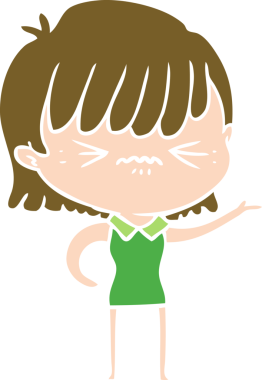 Bir insan tarafından çizilmiş düz renkli çizgi film kızı.