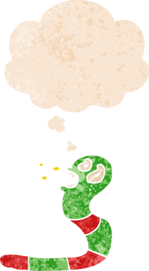 Düşünce baloncuklu karikatür korkmuş solucan bir insan tarafından çizilmiş dertli retro dokuma tarzı