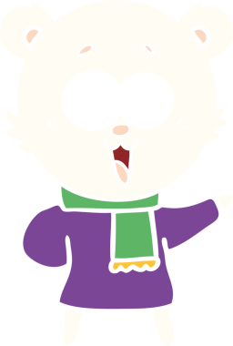 Gülen ayıcık düz renkli bir çizgi film. Bir insan tarafından çizilmiş kışlık giysiler.