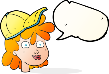 Bir insan tarafından çizilmiş şapkalı serbest konuşma balonu karikatürü kadın.