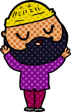 Bir insan tarafından çizilmiş sakallı bir çizgi film adamı.