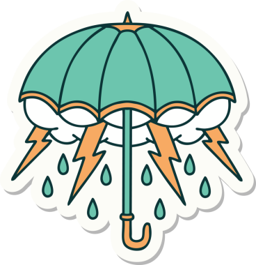 Bir insan tarafından çizilmiş geleneksel bir şemsiye stili dövme çıkartması.