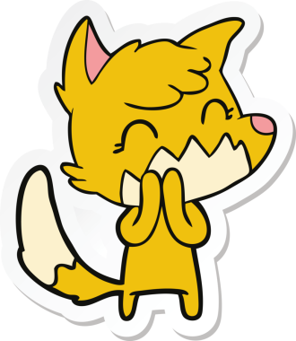 Bir insan tarafından çizilmiş mutlu bir tilkinin çıkartması.