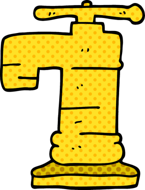 karikatür altın kaplama musluk bir insan tarafından çizilmiş.