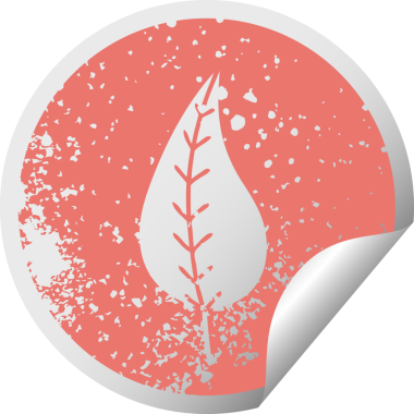 Bir insan tarafından çizilmiş yeşil bir yaprağın kırmızı kabuk soyma etiketi.