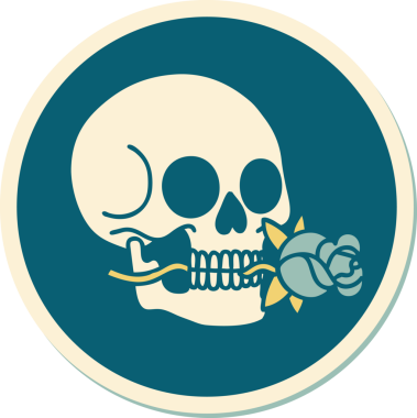 Bir insan tarafından çizilmiş bir kafatasının geleneksel stiliyle dövme çıkartması.