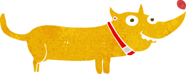 Bir insan tarafından çizilmiş mutlu bir köpek.