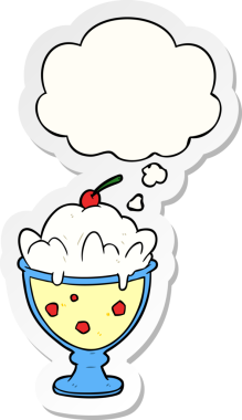 Düşünce baloncuklu karikatür tatlısı insan tarafından çizilmiş bir çıkartma.