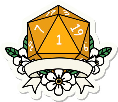 Bir insan tarafından çizilmiş doğal bir d20 zar etiketi.