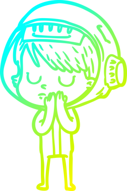 Bir insan tarafından çizilmiş soğuk gradyan çizgili astronot kadın çizimi.