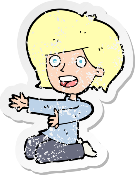 Bir insan tarafından çizilen dizlerinin üzerine çöken bir karikatürün gerilimli çıkartması.