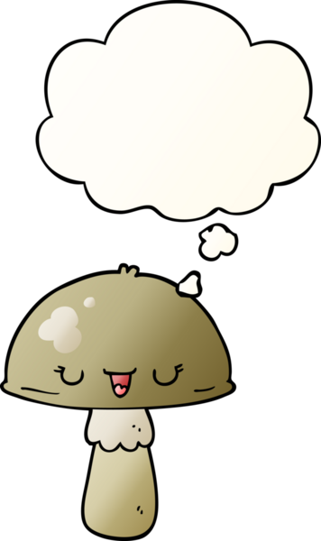 Düşünce baloncuğu olan karikatür mantarı bir insan tarafından çizilmiş.