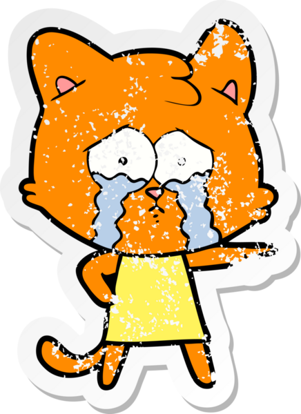 Bir insan tarafından çizilmiş, ağlayan bir kedinin sıkıntılı çıkartması.