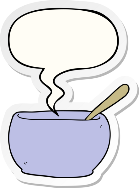 Bir insan tarafından çizilmiş konuşma balonu etiketli bir çorba kasesi.