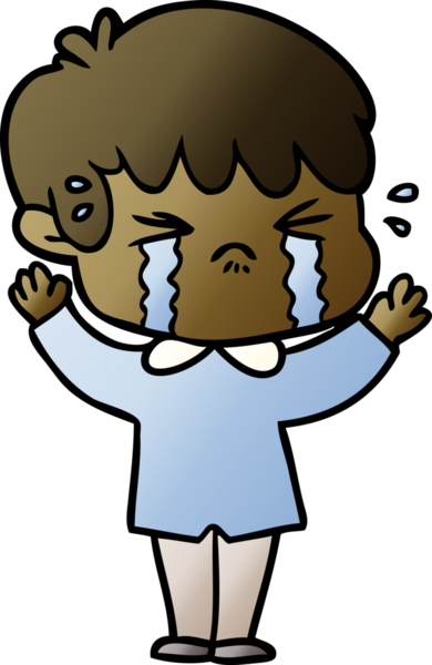 Bir insan tarafından çizilmiş ağlayan çizgi film çocuğu.