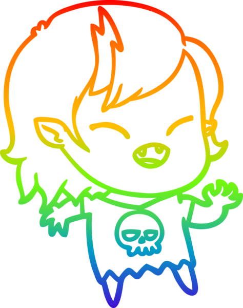 Gökkuşağı gradyan çizgi çizimi Bir insan tarafından çizilmiş gülen vampir kız çizgi filmi