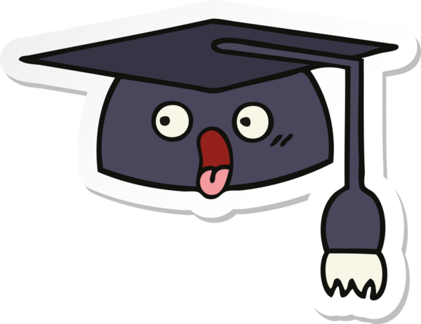 Bir insan tarafından çizilmiş şirin bir çizgi film mezuniyet şapkasının çıkartması.