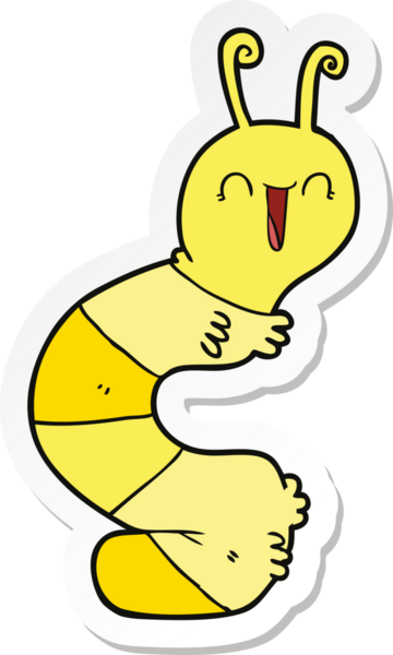 Bir insan tarafından çizilmiş mutlu tırtılın çıkartması.