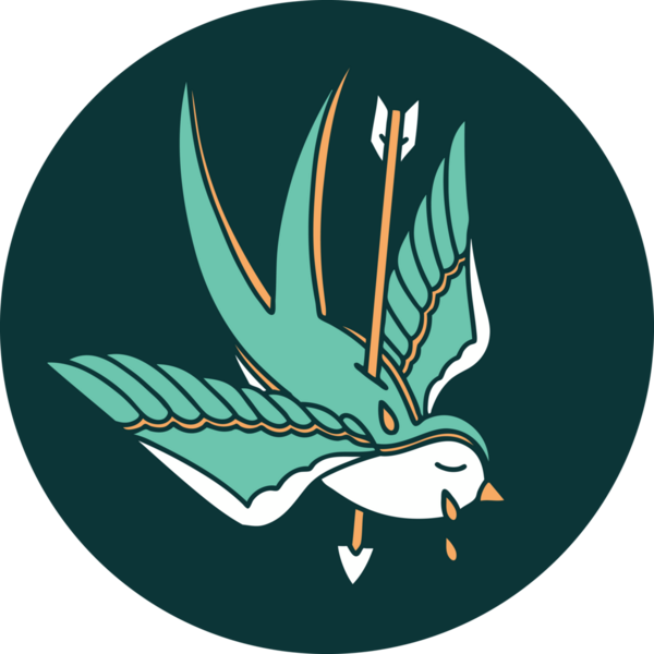 Bir insanın çizdiği okla delinmiş bir kırlangıcın ikonik dövme şekli