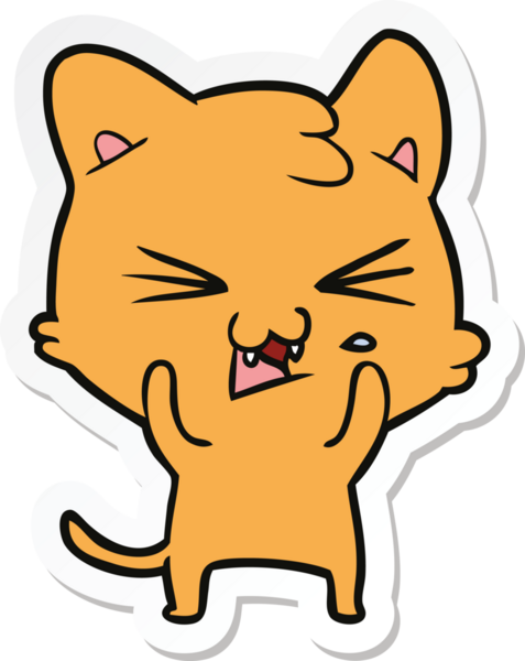 Bir insan tarafından çizilmiş, tıslayan bir kedinin çıkartması.