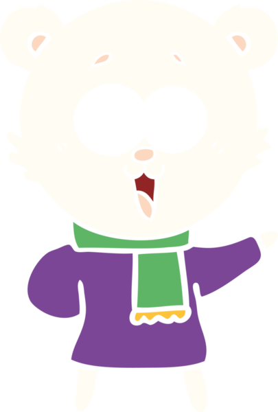 Gülen ayıcık düz renkli bir çizgi film. Bir insan tarafından çizilmiş kışlık giysiler.