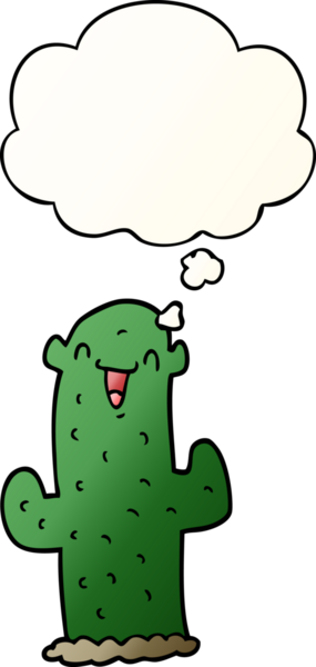 Düşünce baloncuğu olan kaktüslü çizgi film bir insan tarafından çizilmiş.