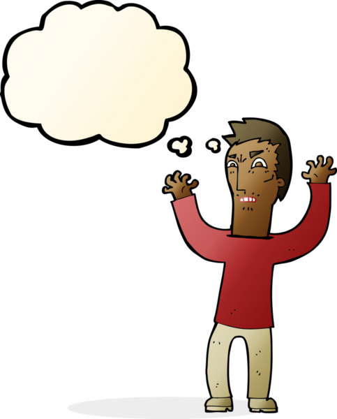 Bir insan tarafından çizilmiş düşünce baloncuğu olan kızgın bir adam.