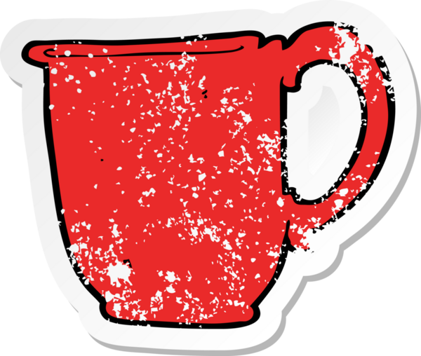 Bir insan tarafından çizilmiş bir karikatür kupasının gerilimli retro yapıştırması