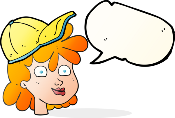 Bir insan tarafından çizilmiş şapkalı serbest konuşma balonu karikatürü kadın.